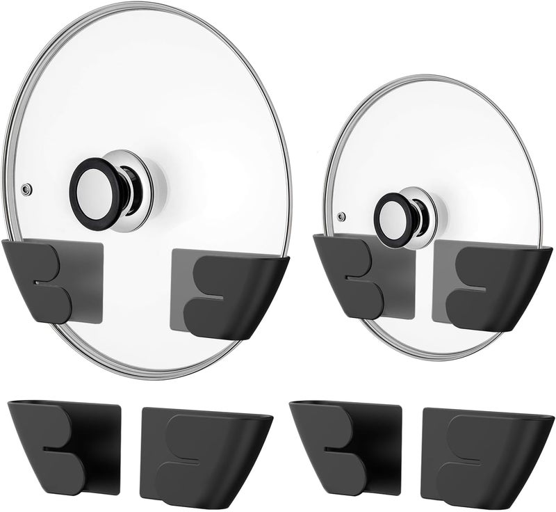 Niceyos Universal Adjustable Pot Lid Organizer for Cabinet - Upgraded Patented Set of 4 Pan Lids Organizers Inside Cabinet Door Wall Mount Pots Top Holder for Kitchen Cupboard, Fits 6" to 14" (Black) - Image 1